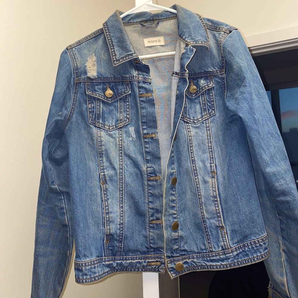 MONO B - Distressed Denim Jacket, Size Medium